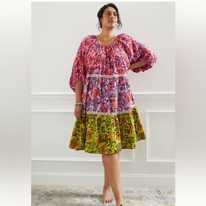 Anthropologie Mabel Vibrant Viscose and Cotton Blend Knee Length Dress